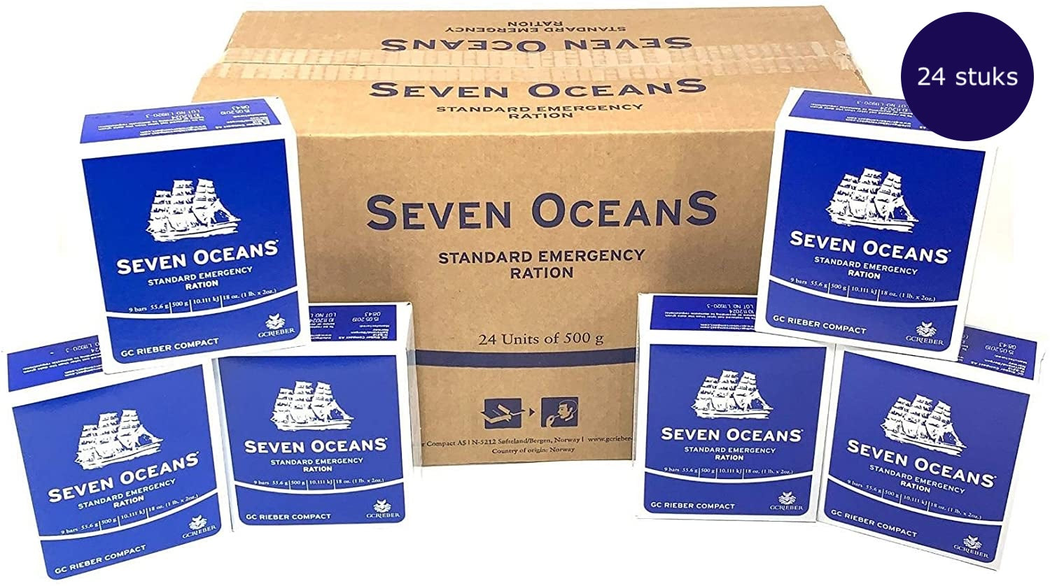 Voedsel - Noodrantsoen Groot - 24-30 dagen - Seven Oceans (500 gram x 24 doosjes)